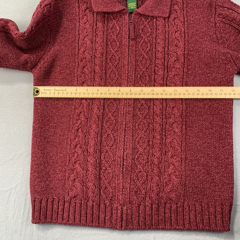 Cabelas Womens Fisherman Cable Knit Full Zip Sweater Red Medium Cotton - Picture 4 of 6